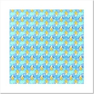 Banana Blue Scale Pattern Posters and Art